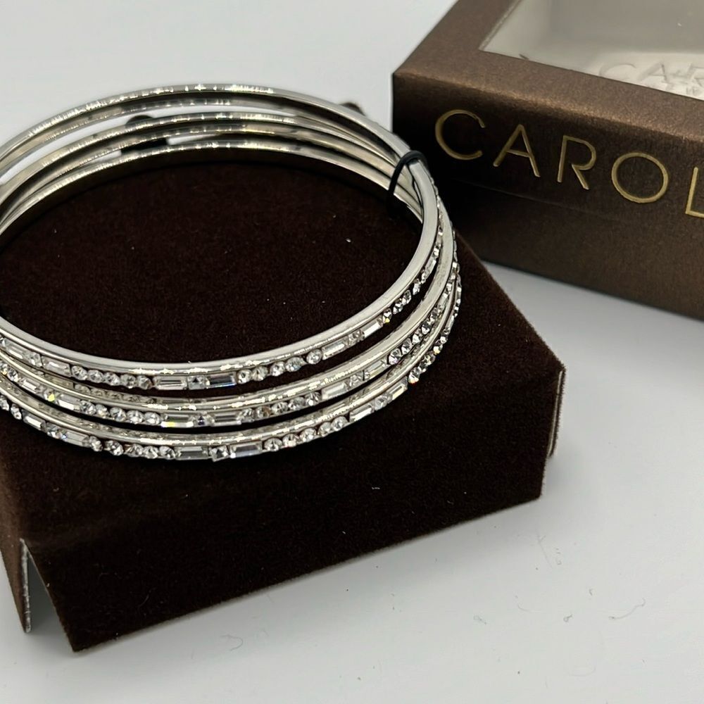 Carolee Bangle Silver Tone and Crystal Bangle Bracelets D2‎
